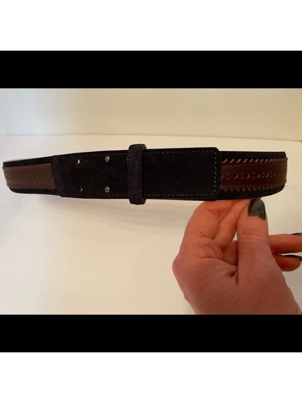 WORTH BELT BLACK SUEDE BROWN LEATHER ITALY Size SMALL